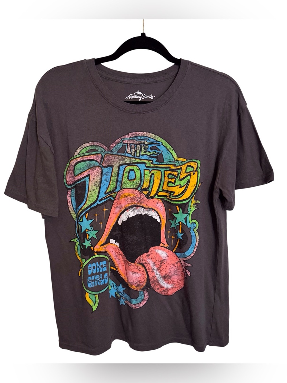 The Rolling Stones Large Gray Graphic Tee Womens T-Shirt Band Music Cotton